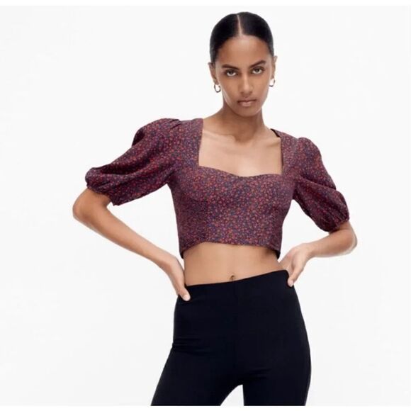 Zara Black Floral Bustier Crop Top - Picture 2 of 6